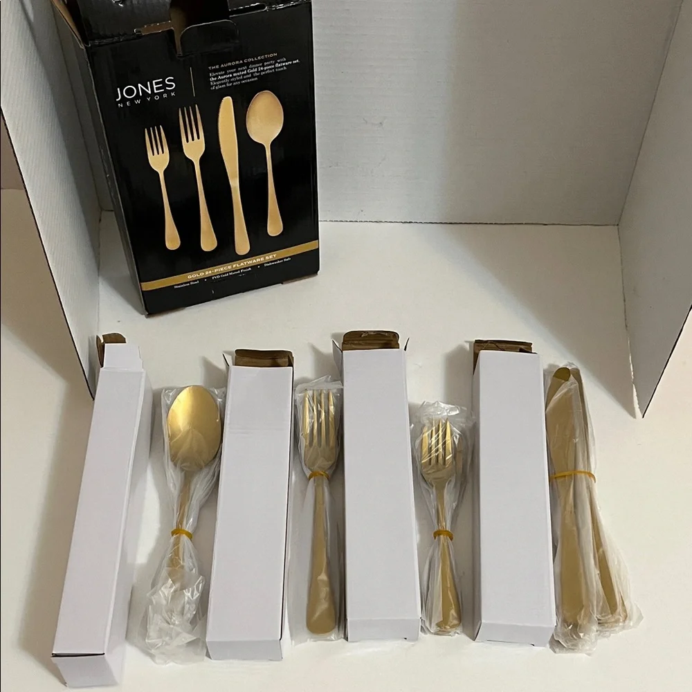 Jones New York Aurora Gold 24-piece Flatware Set Collection